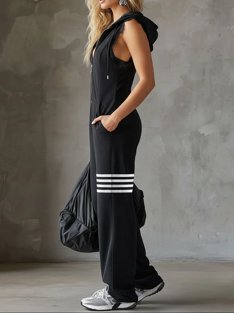 Daniela™ - Sportlicher Retro-Jumpsuit mit Kapuze und Streifen - Image 4