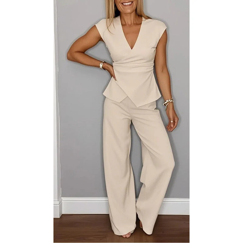 Demie™ - Stylisches Set aus Oberteil mit V-Ausschnitt und Hose - Image 4