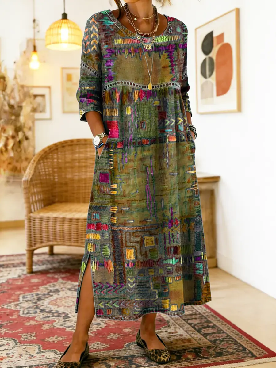 Eryn™ - Farbenfrohes Kleid mit Ethnischem Patchwork - Image 11