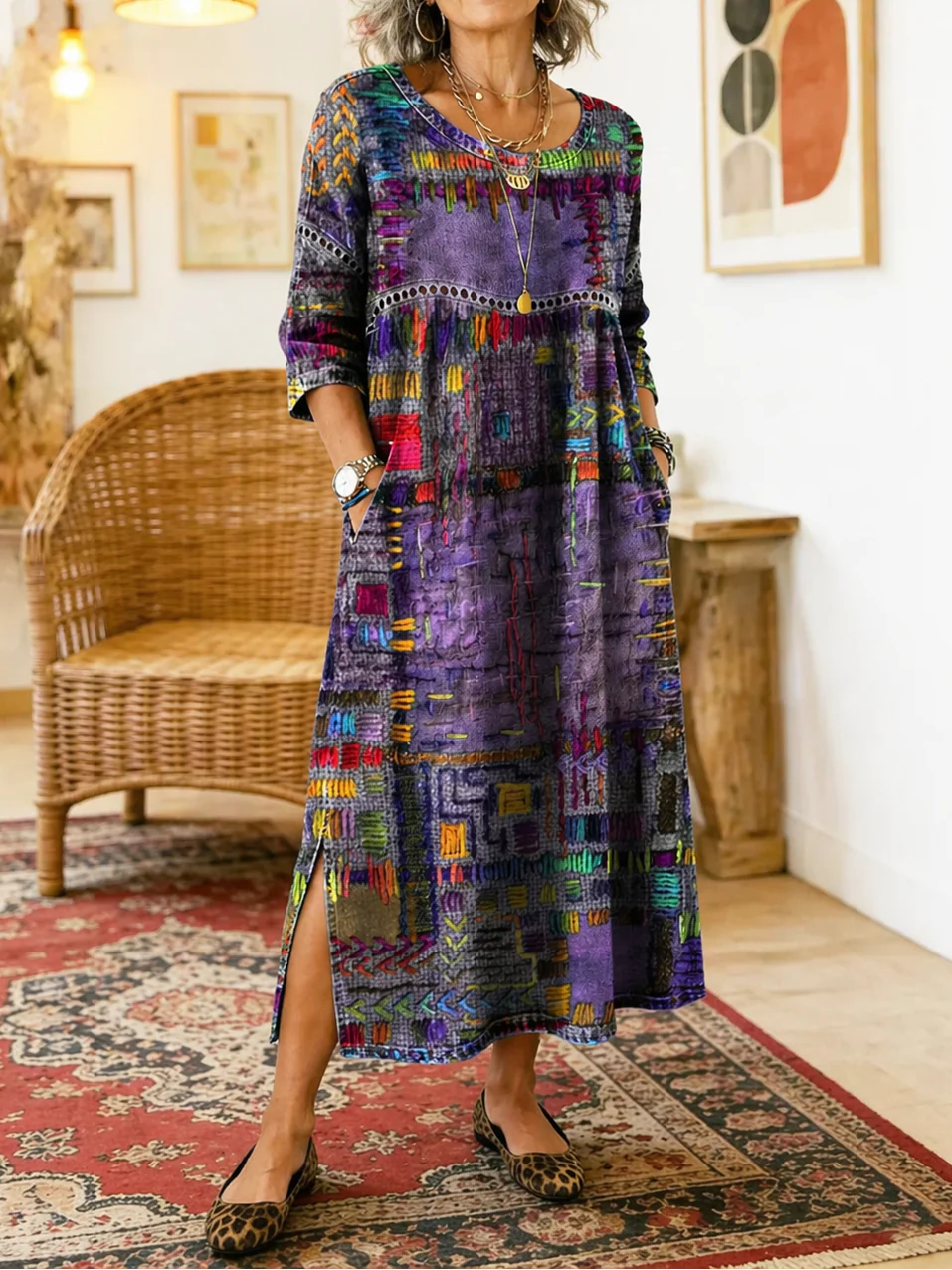 Eryn™ - Farbenfrohes Kleid mit Ethnischem Patchwork - Image 3