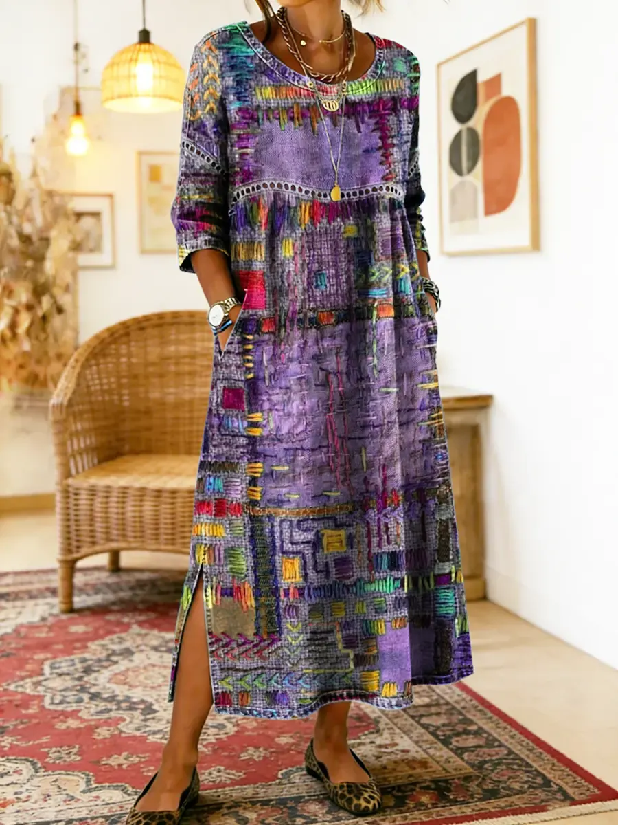 Eryn™ - Farbenfrohes Kleid mit Ethnischem Patchwork - Image 4