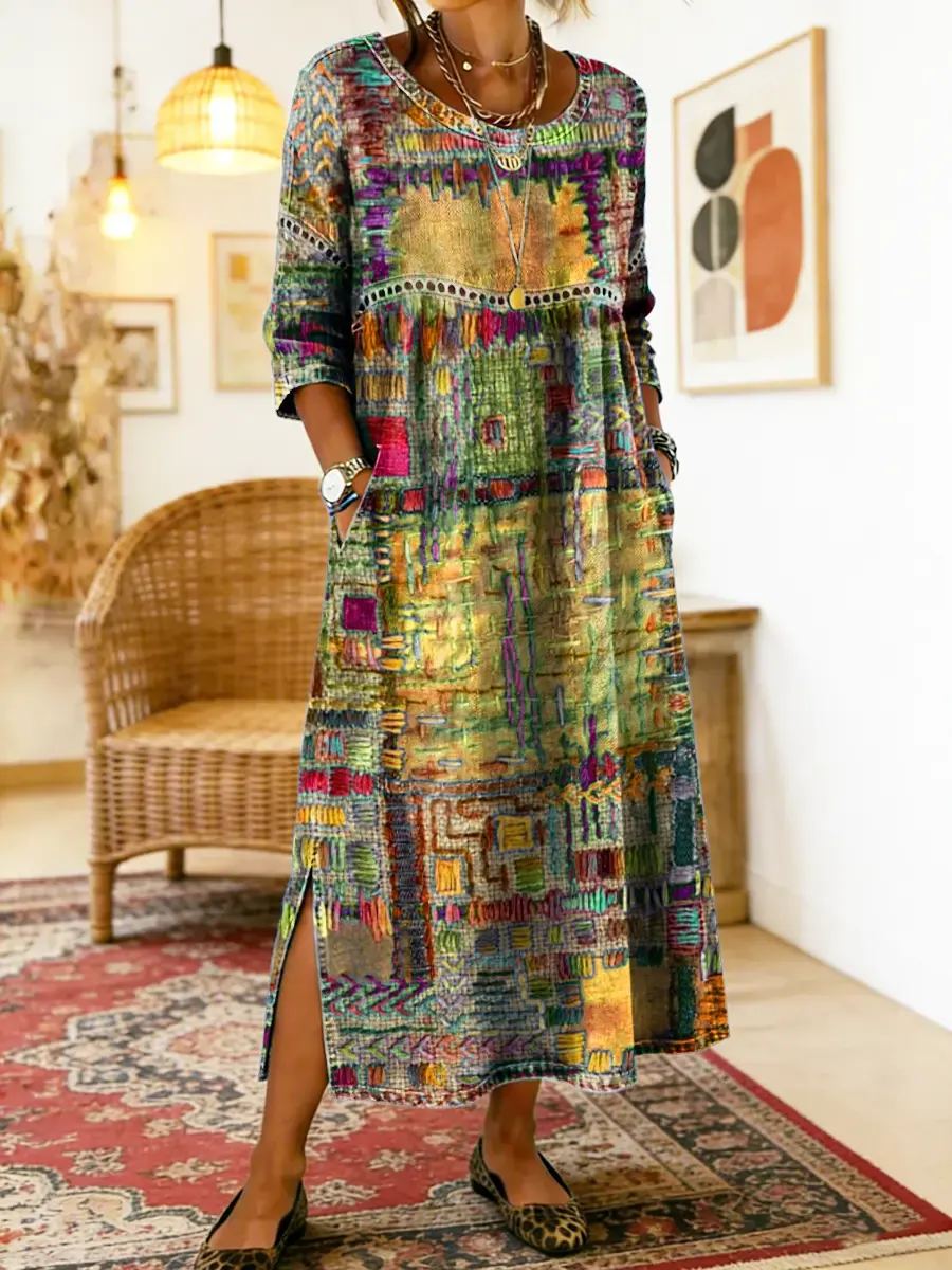Eryn™ - Farbenfrohes Kleid mit Ethnischem Patchwork - Image 7