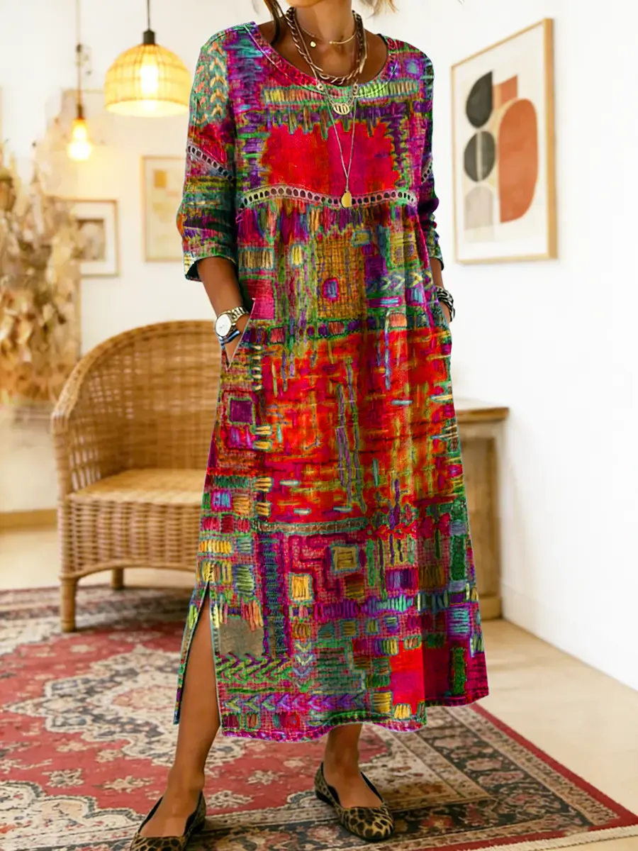 Eryn™ - Farbenfrohes Kleid mit Ethnischem Patchwork - Image 9