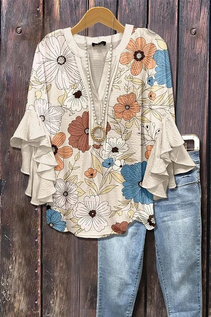 Florina™ - Bluse mit Blumenmuster, Volantärmeln und femininem Schnitt - Image 3