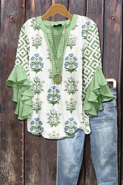 Florina™ - Bluse mit Blumenmuster, Volantärmeln und femininem Schnitt - Image 4