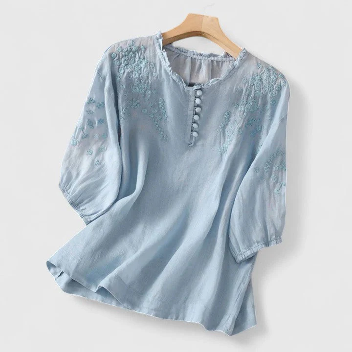 Florique™ - Luftige Bluse mit Besticktem Schulterdesign - Image 3