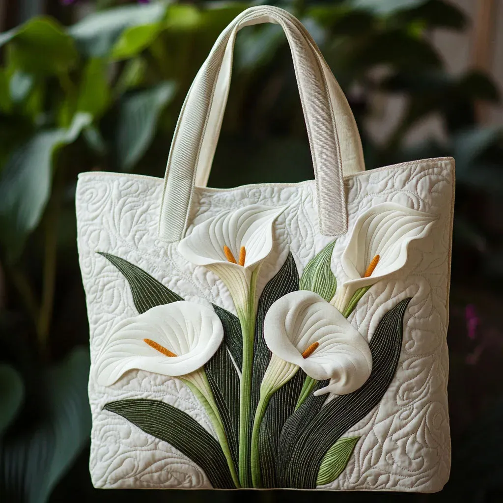 Handgefertigte Tasche - Weiße Aronskelche