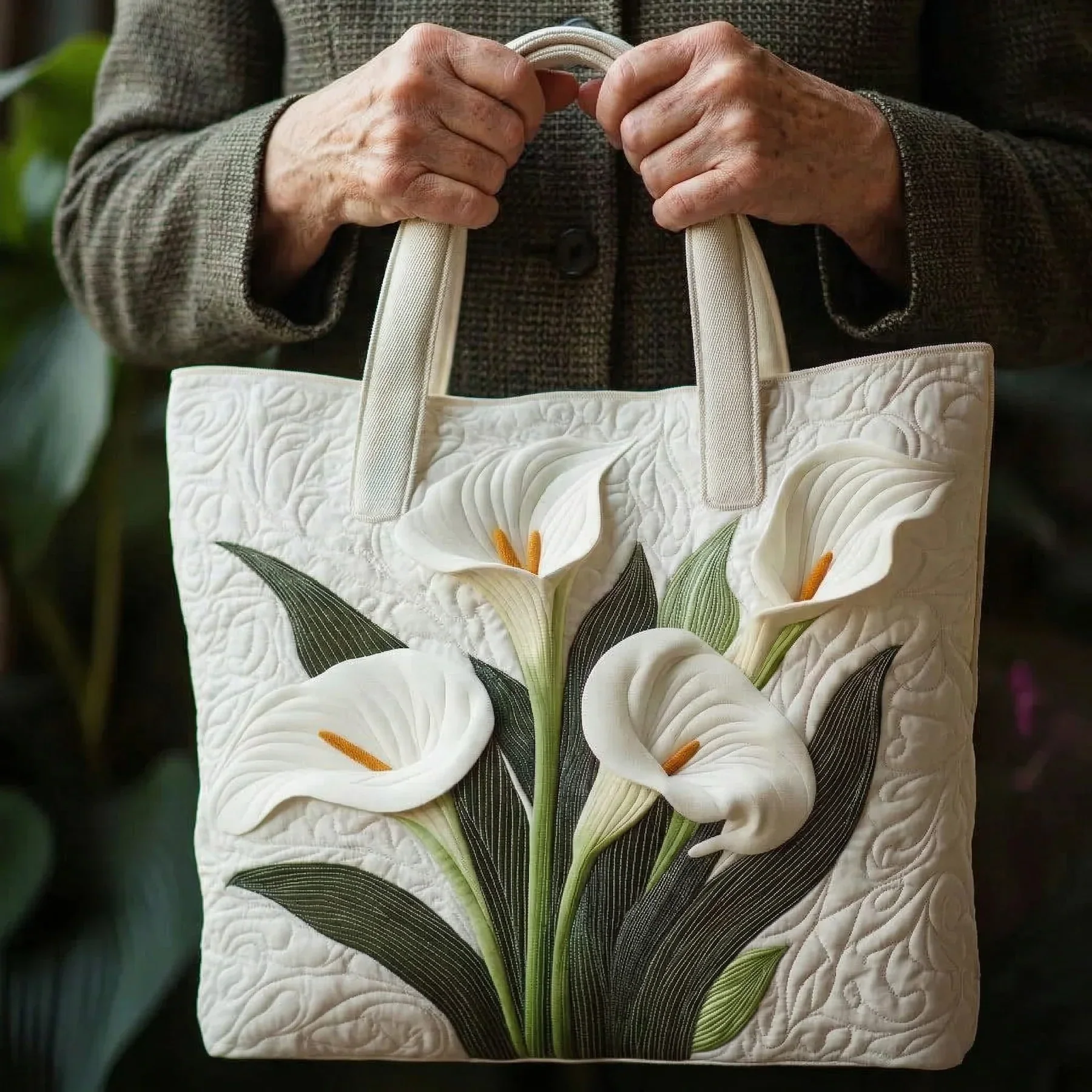Handgefertigte Tasche - Weiße Aronskelche - Image 2