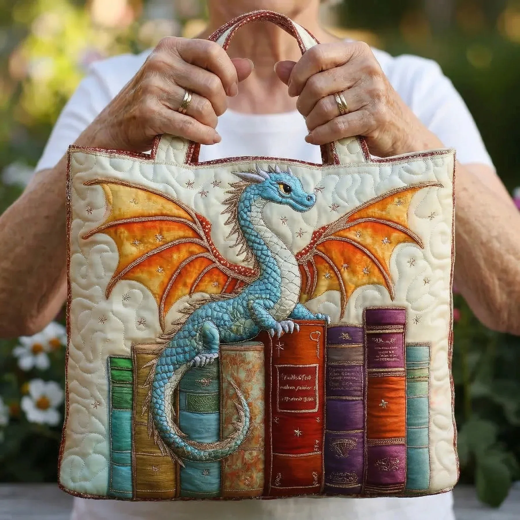 Handgefertigte Tasche – Drachen Smaragd Wächter der Bücher - Image 2