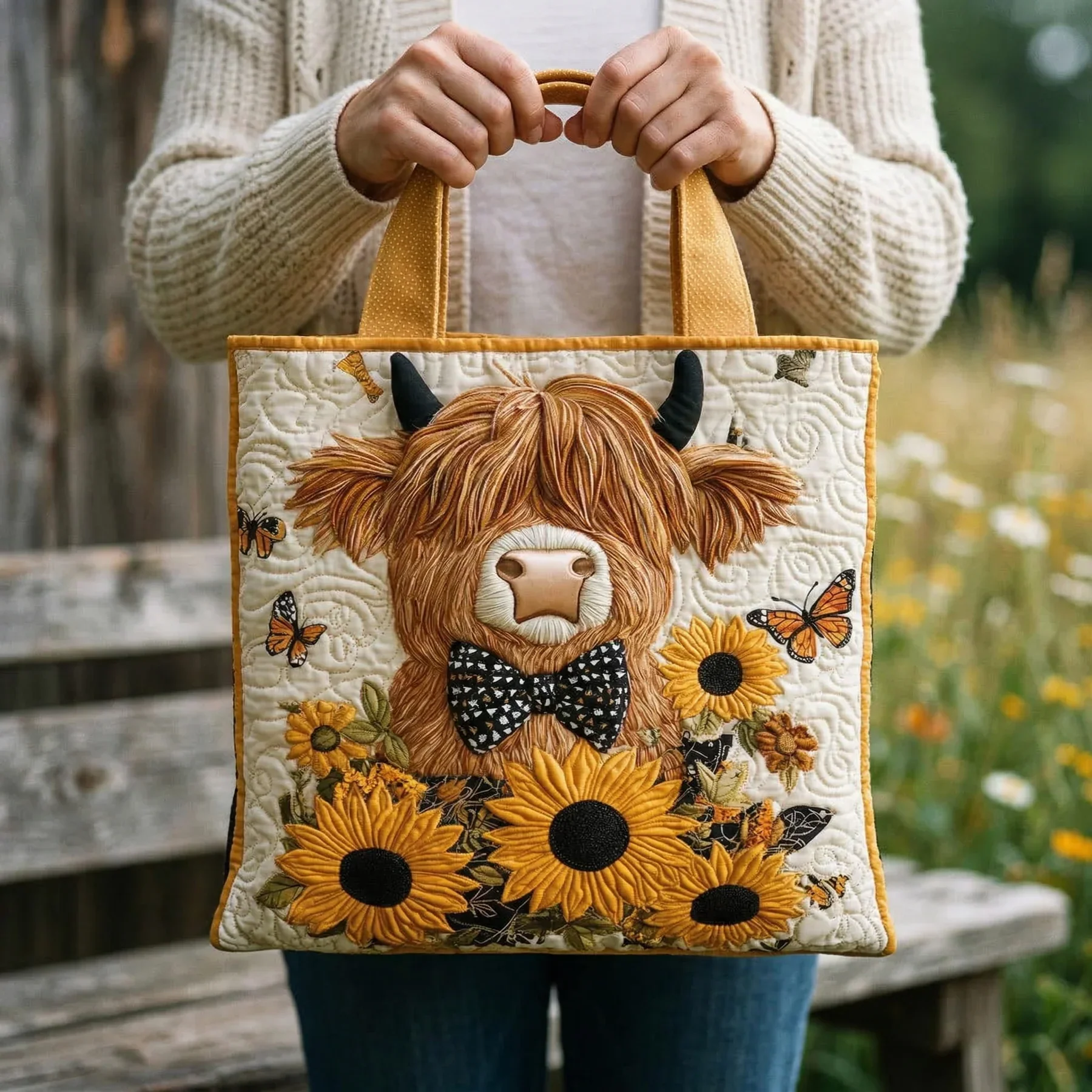 Handgefertigte Tasche – Hochlandrind mit Sonnenblumen - Image 2