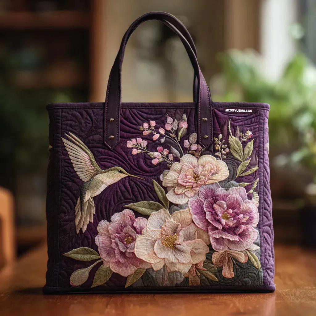 Handgefertigte Tasche – Kolibris und Orchideen
