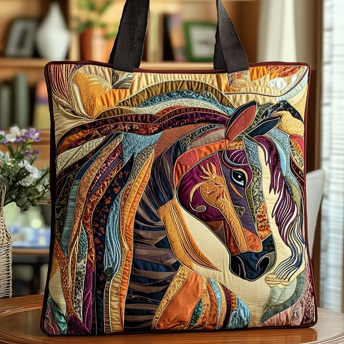 Handgefertigte Tasche - Pferd in Einem Bunten Mosaik