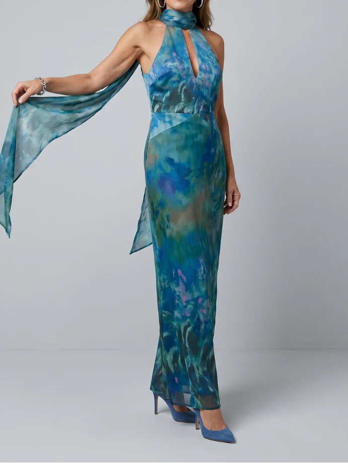 Juniper - Maxikleid ohne Ärmel mit Halterkragen und Ausschnitt