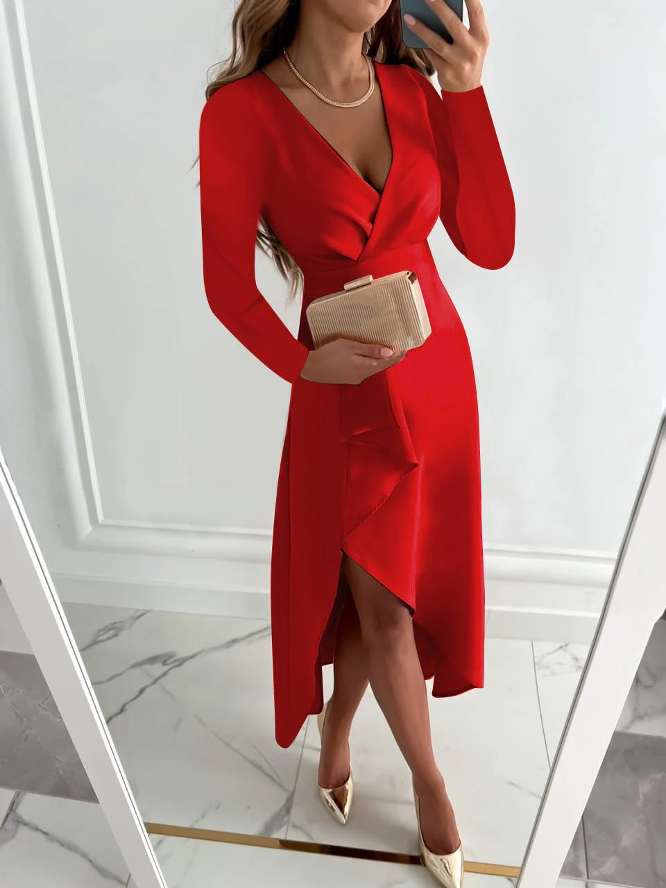 Jurey™ – Elegantes Midikleid mit V-Ausschnitt und Schlitzdesign - Image 4