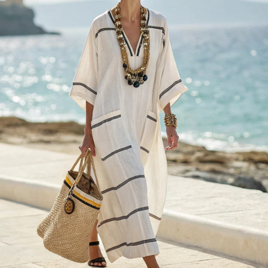 Kaftan-Kleid Victoire mit eleganten schwarzen Streifen