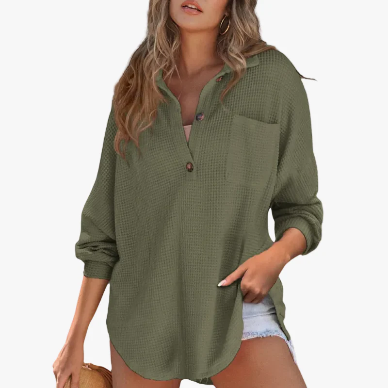 Kery™ – Lässige Leichte Tunika-Bluse mit Knöpfen und V-Ausschnitt