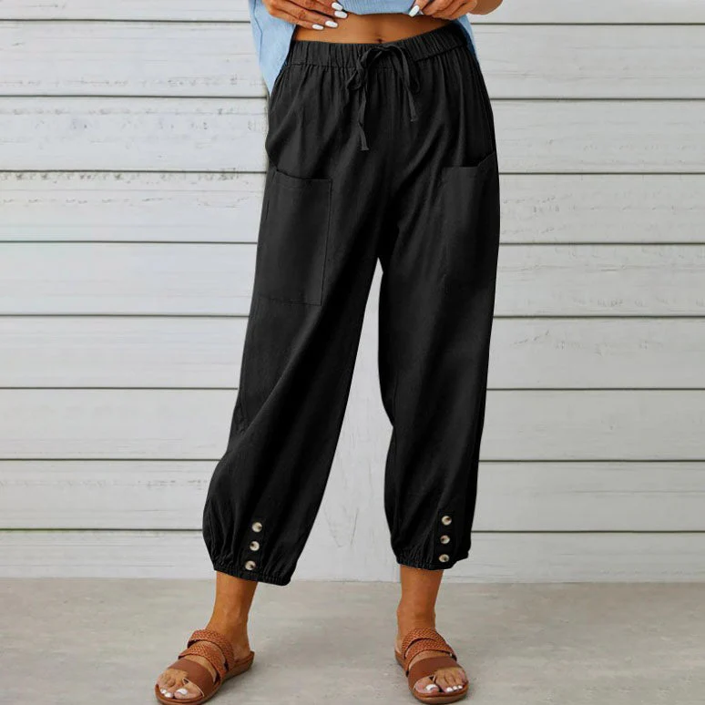 Lidia™ - Weite Damenhose aus Baumwolle und Leinen - Image 4