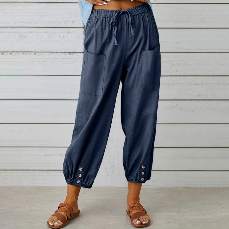 Lidia™ - Weite Damenhose aus Baumwolle und Leinen - Image 9