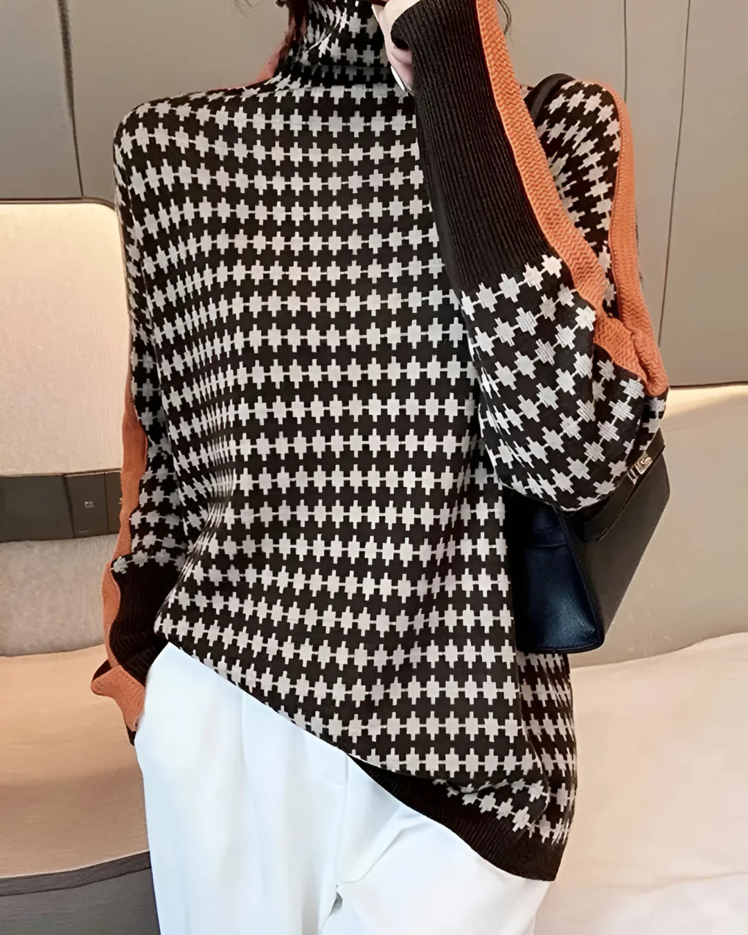 Linea™ – Eleganter Pullover mit Hohem Kragen und Geometrischem Muster - Image 2