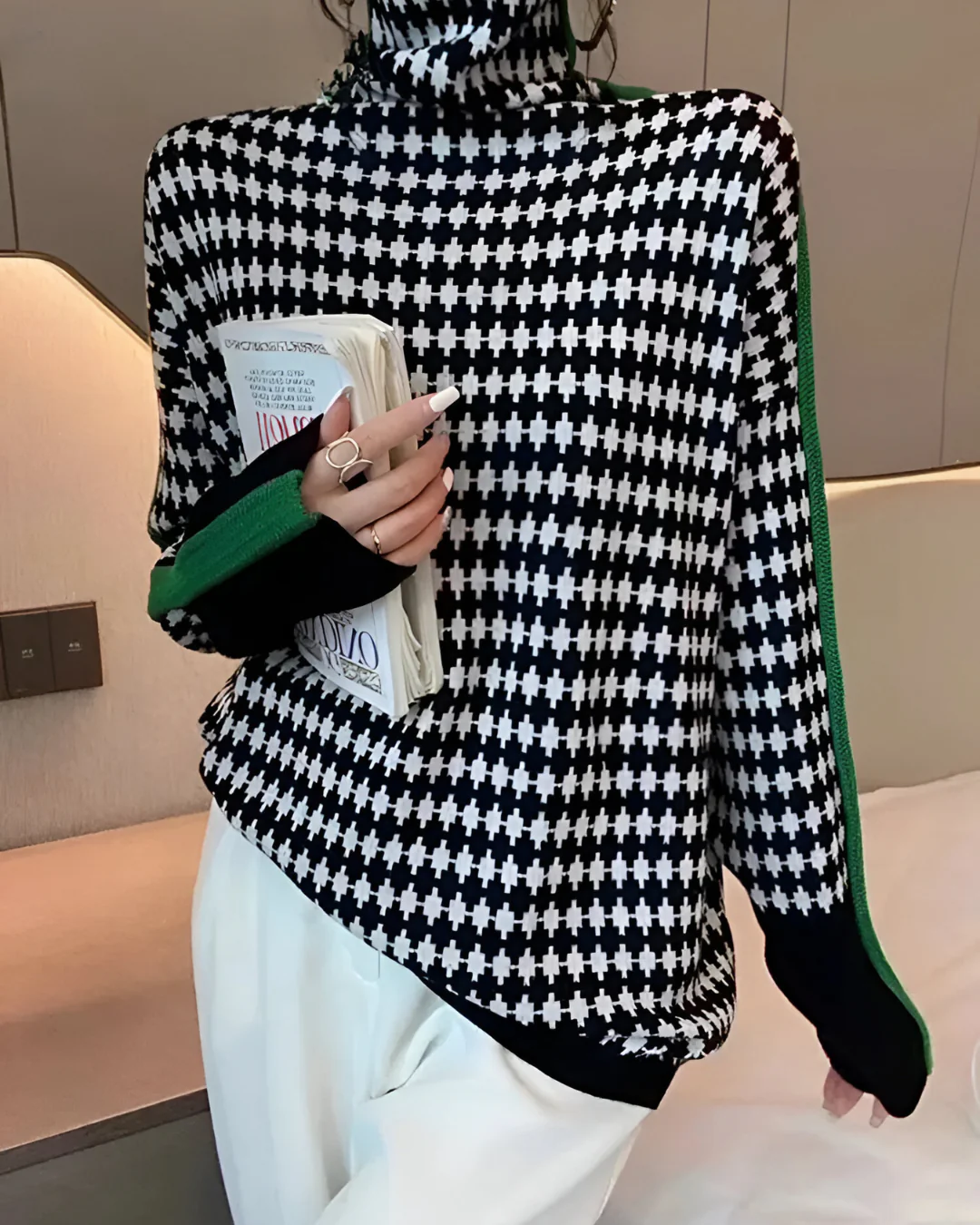 Linea™ – Eleganter Pullover mit Hohem Kragen und Geometrischem Muster - Image 3
