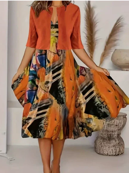 Mariel™ - Elegantes, Fließendes Midi-Kleid mit Print