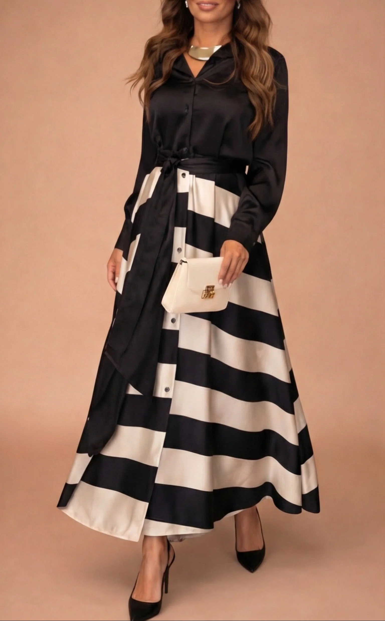 Mila™ - Gestreifte Lange Kleid mit Spitze - Image 4