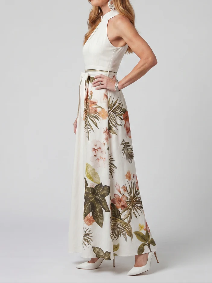 Prairie - Maxikleid mit botanischen Paneelen und drapiertem Halterneck - Image 2