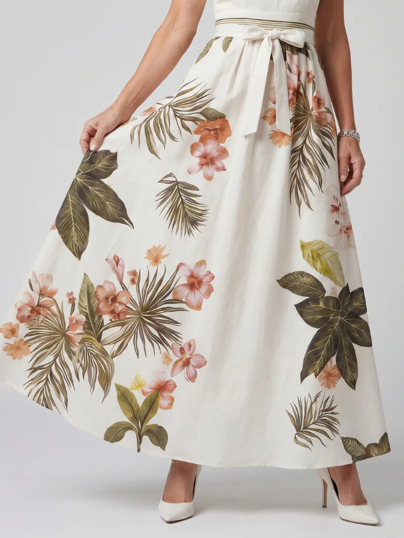 Prairie - Maxikleid mit botanischen Paneelen und drapiertem Halterneck - Image 3
