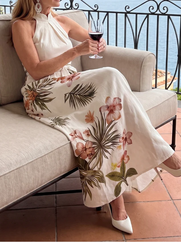 Prairie - Maxikleid mit botanischen Paneelen und drapiertem Halterneck - Image 9